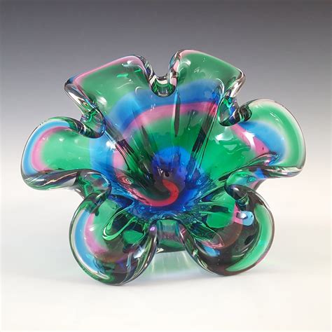 Description A Multicoloured Cased Glass Bowlashtray Made In Japan By