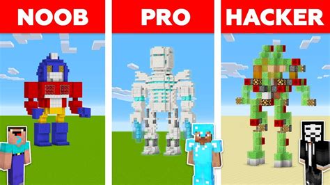 Minecraft Noob Vs Pro Vs Hacker Working Robot Build Challenge In