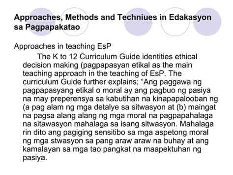 The Teaching Of Edukasyon Sa Pagpapakatao