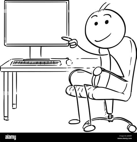 Cartoon Vector Stick Man Stickman Drawing Of Man Sitting In A Office