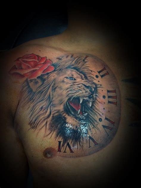 Lion W Clock And Rose By Jon Morrison MADISON Tattoos