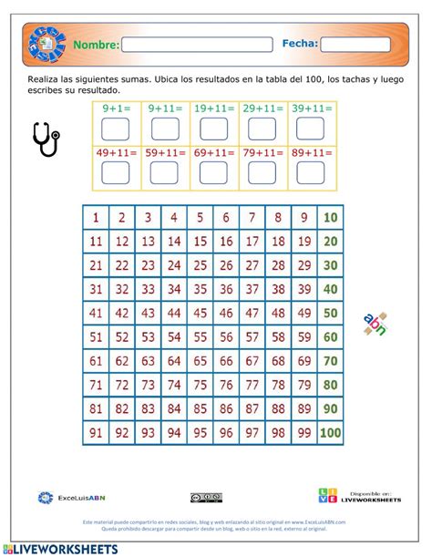 Tabla Del 100 Abn Plantillas De La Tabla Del 100 Para Descargar E Images