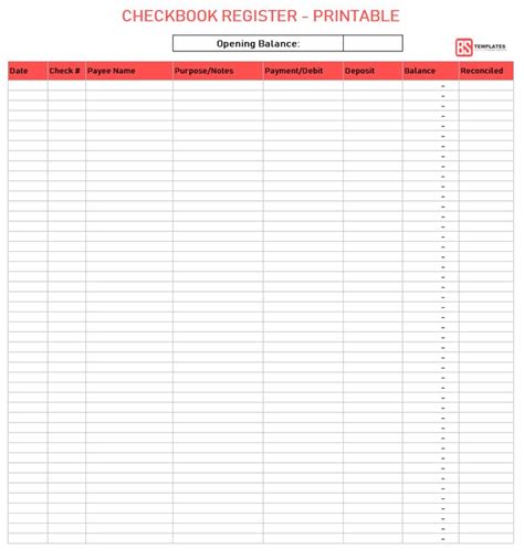 Check Register Template Excel Checkbook Register Spreadsheet