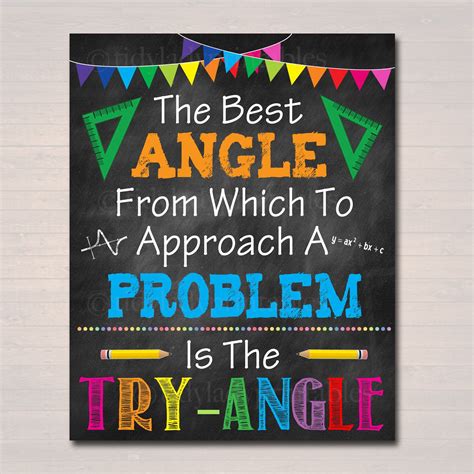 Math Teacher Classroom Poster Printable Try Angle Math Etsy Teacher