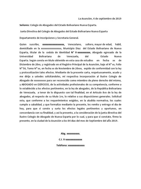 Carta Dirigida Al Colegio De Abogados Pdf