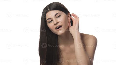 Woman Holds Her Hand Near Ear And Listens Carefully 17155666 Stock