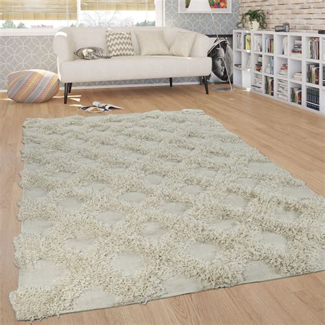 Die hochflor teppiche in unserem mega sb bieten wir in vielen grössen und textilen. Teppich Shaggy Hochflor Rauten Creme | Teppich.de