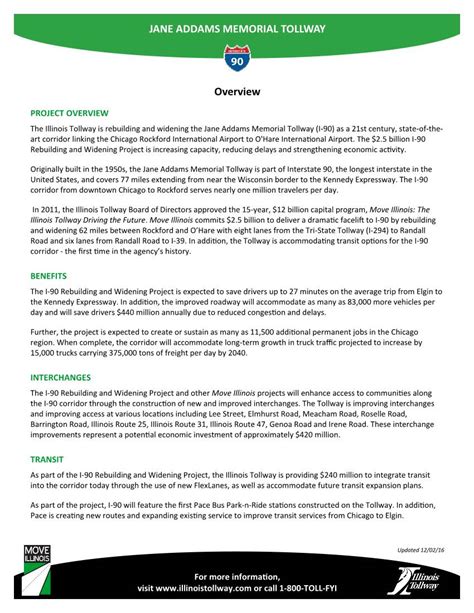 Jane Addams Memorial Tollway Overview Docslib