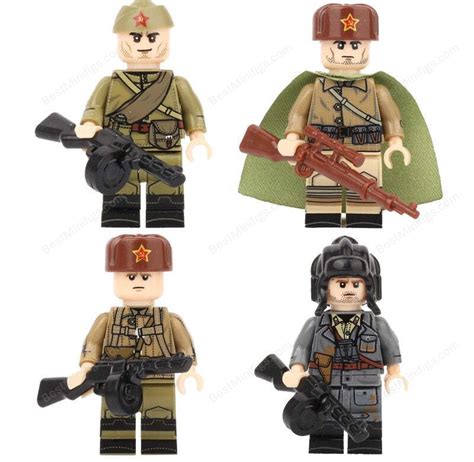 4pcs Ww2 Soviet Army Infantry Soldiers Minifigures Weapons And Accesso