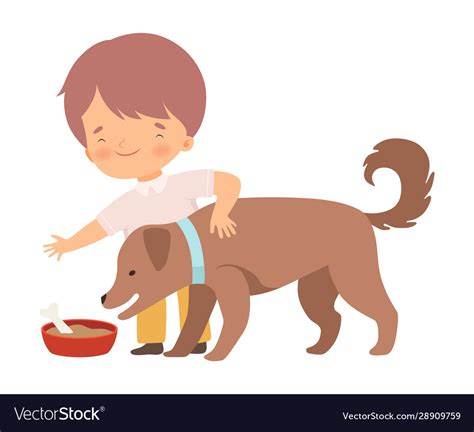 Little Boy Feeding His Puppy Royalty Free Vector Image