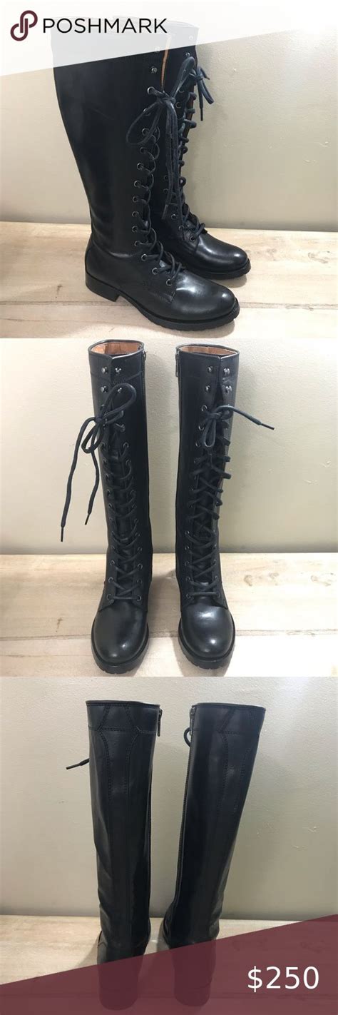 Frye Melissa Tall Lace Up Black Leather Boots Black Leather Boots