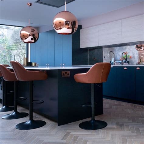 Modern Contemporary Navy Blue Kitchen with Copper Handles in 2021
