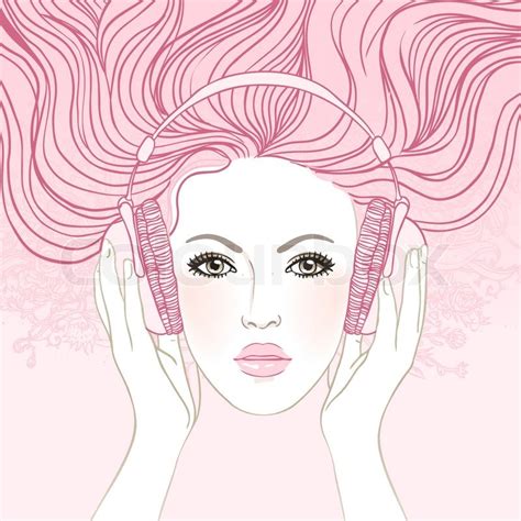 Illustration Of Dreaming Beautiful Girl Listening Music In