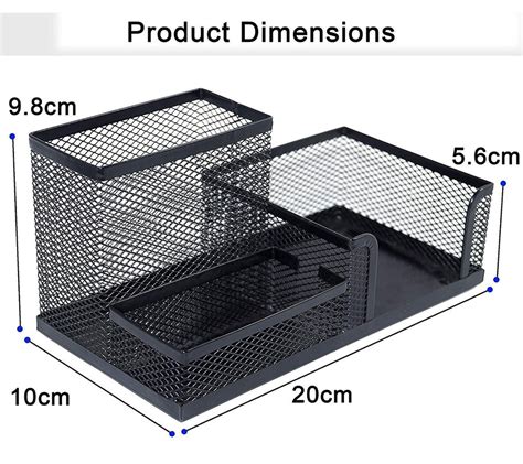 Black Rectangular 3 Compartment Stationary Storage Stand Metal Mesh