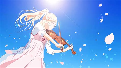 Blonde Haired Female With Violin Anime Illustration Shigatsu Wa Kimi