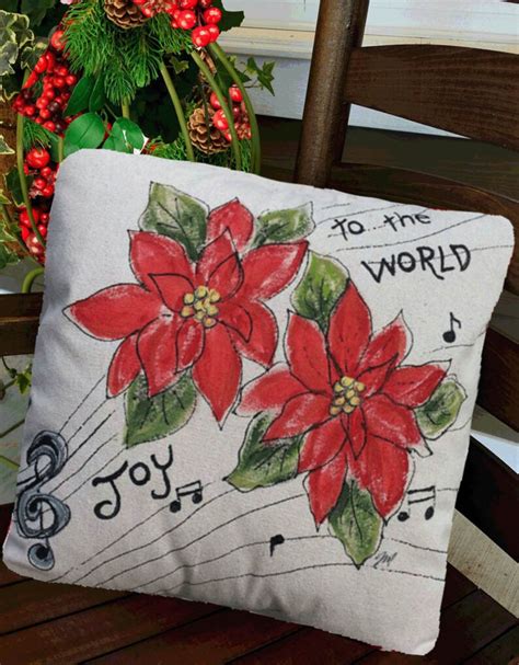 Red Christmas Poinsettias Hand Painted Pillow Christmas Etsy