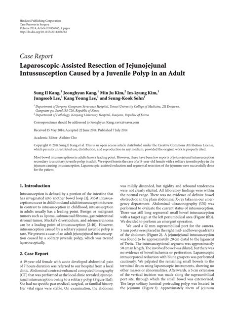 Pdf Laparoscopic Assisted Resection Of Jejunojejunal Intussusception