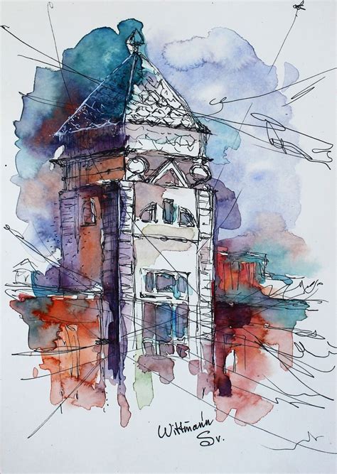 Watercolor & Ink architecture sketch. Aquarelle | Artfinder