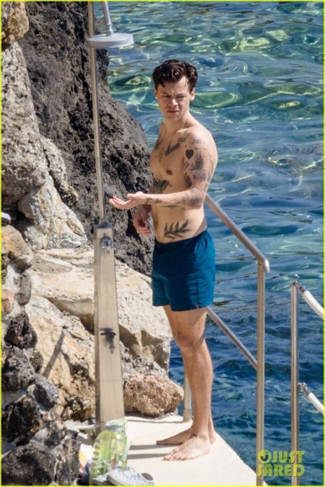 Full Sized Photo Of Harry Styles Showers Shirtless In Italy