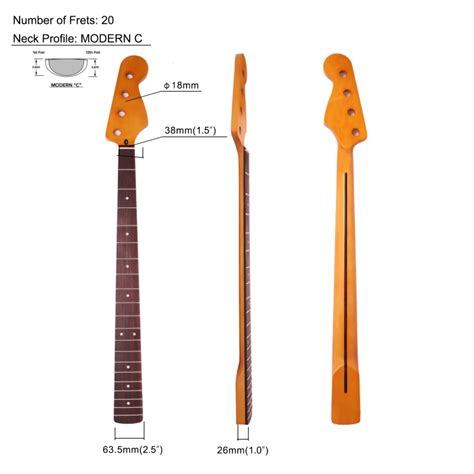 4 Strings Jazz Bass Guitar Neck Rosewood Fretboard Maple Neck 12