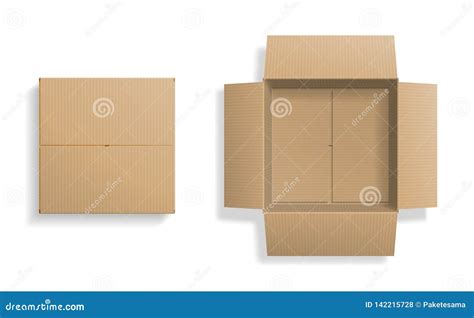 Realistic Cardboard Box Set Opened And Closed Top View Stock