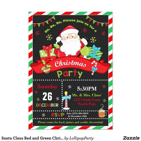 Santa Claus Red And Green Christmas Party Invitation Invitation Fete