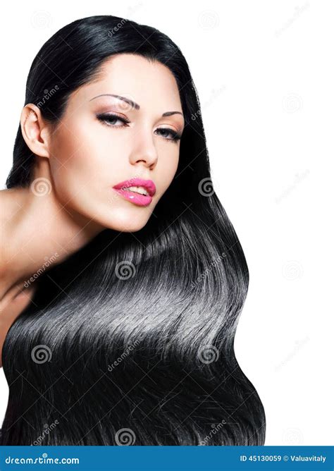 Beautiful Woman With Long Black Hair Stock Image Image Of Brunette Isolated 45130059