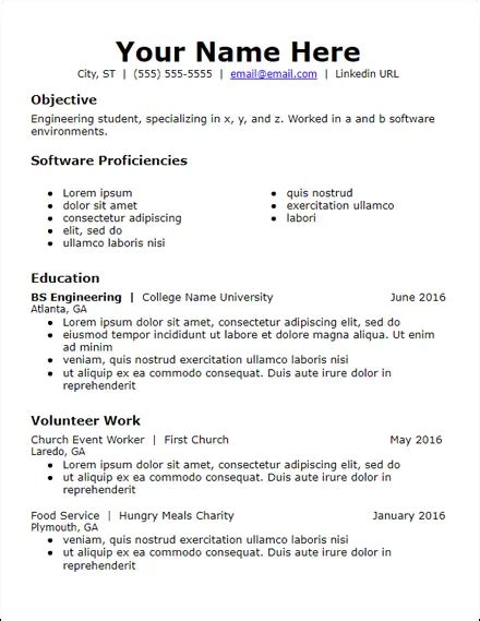 No Work Experience Resume Templates Free To Download