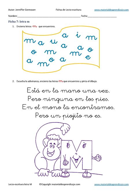 La Letra M Lecto Escritura Material De Aprendizaje En Letra M