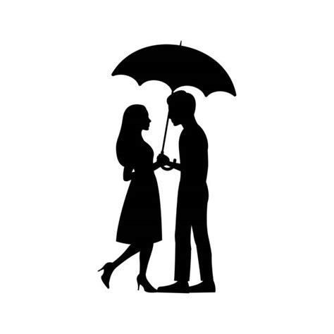 Couple Under Umbrella Silhouette Illustrations Royalty Free Vector