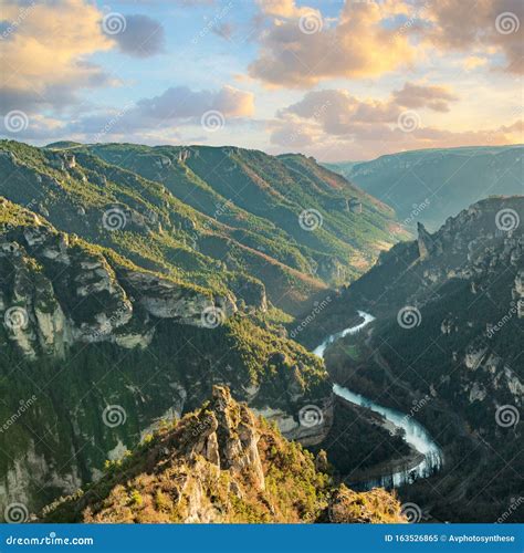 Famous Canyon Valley Gorges Of Tarn With River And Mountain Under The