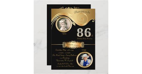 86thbirthday Woman 86thelegant Art Decoblack Invitation Zazzle