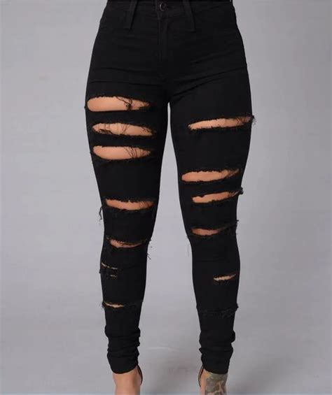 Black Ripped Jeans For Women High Waist Jeans Woman Skinny Pencil Pants Slim Trousers For Women