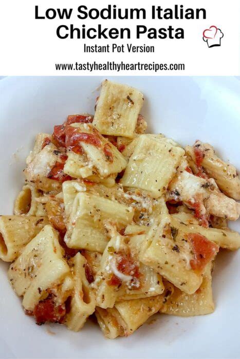 It probably has less calories, sodium, and harmful cholesterol than, say, any chicken dish. Low Sodium Chicken Pasta with Italian Dressing - Instant ...