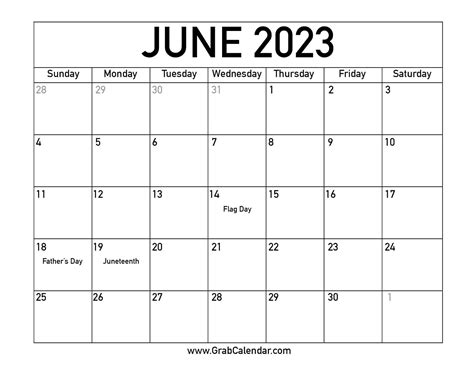 Printable June 2023 Calendar