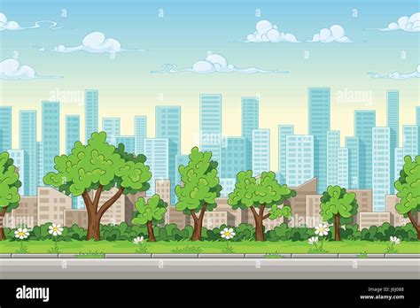 Seamless Cartoon City Background Vector Illustration With Separate
