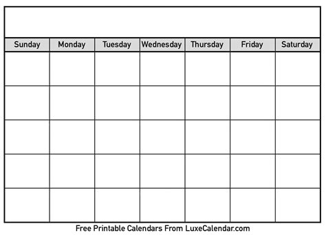 Calendar Blank Print Calendar Printable Free