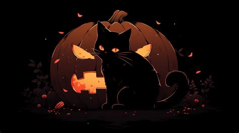 Halloween Black Cat And Pumpkin Hd Wallpaper By Laxmonaut