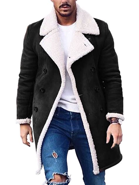Fleece Winter Warm Coats For Men Big And Tall Double Breasted Pea Coat