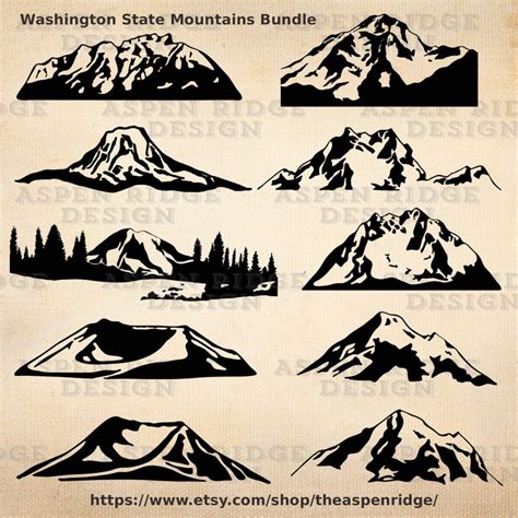 Washington State Mountains Clipart Bundle Mountain Illustration