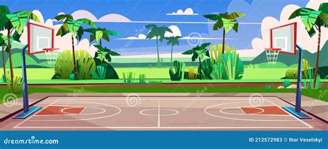 Vector Street Basketball Court With Green Palms Stock Vector