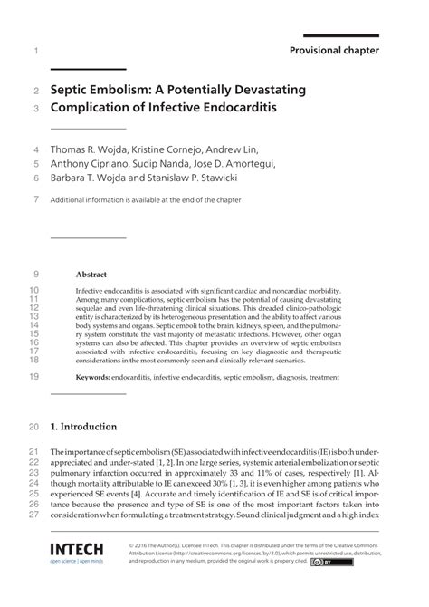 Outpatient treatment of infective endocarditis. (PDF) Septic embolism: A devastating complication of ...