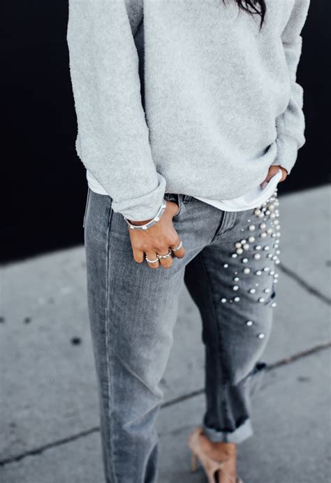 Pearl Embellished Jeans Walk In Wonderland