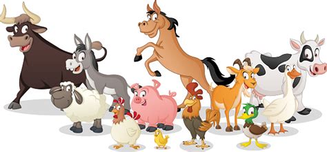 Group Of Farm Cartoon Animals Vector Illustration Of Funny Happy