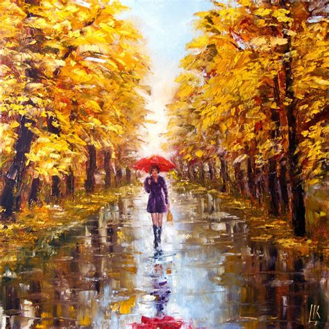 Autumn Rain Oil Painting By Ludmila Kovalenko Landscape Paintings