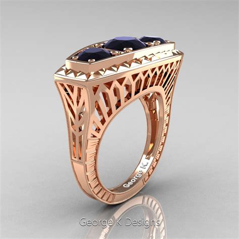 Genuine diamond wedding/engagement jewelry collection and other bridal sets at amazon.com. Art Deco 14K Rose Gold Three Stone 2.0 Ct Black Diamond Engagement Ring R368-14KRGBD | Art ...