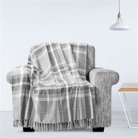 Ehc Highland Large Cotton Throw For Sofa Double Bed Or Armchair Grey