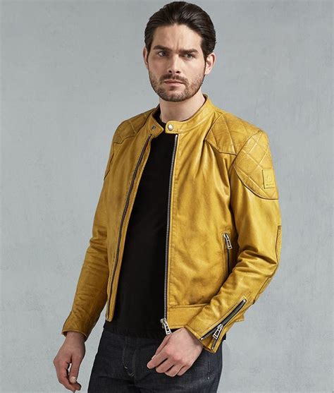 Mens Yellow Café Racer Leather Jacket Hleatherjackets