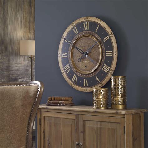 Weathered Laminated Clock Face With Cast Antiqued Brass Details Quartz