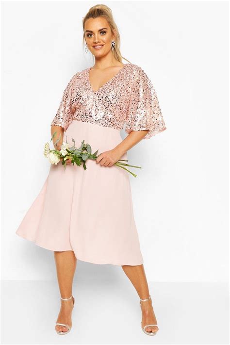 Plus Occasion Sequin Angel Sleeve Midi Dress Plus Size Wedding Guest